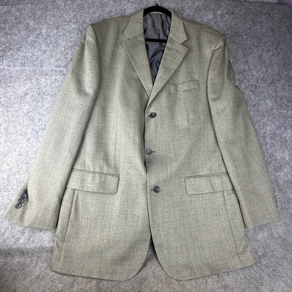 Oscar de la Renta Mens 44L Wool Herringbone 3 Button Blazer Sport Coat Green